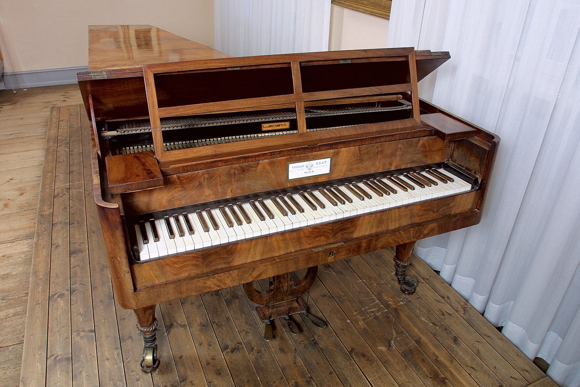 A picture of Beethoven's Graf piano at the Beethovenhaus in Bonn, Germany